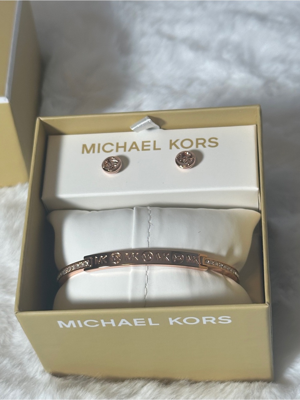 Michael Kors Rose Gold Logo Bangle & Stud Set NWT
